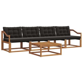 vidaXL Conjunto De Sof&aacute;s De Exterior Con Coj&iacute;n 5 Pcs Natural Y Negro Vidaxl