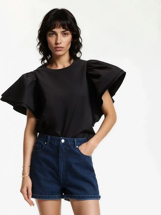 La Redoute Collections Blouse met korte gerimpelde mouwen en ronde hals