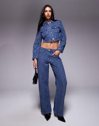 Liquor & Poker Jeans ampi a vita medio alta indaco a bolle in coordinato-Blu