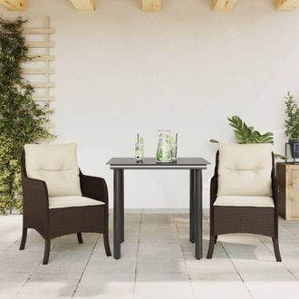 vidaXL Set Comedor De Jard&iacute;n 3 Piezas Y Cojines Rat&aacute;n Sint&eacute;tico Marr&oacute;n Vidaxl