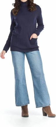 Papillon Turtle Neck Sweater With Patch Pockets In Navy