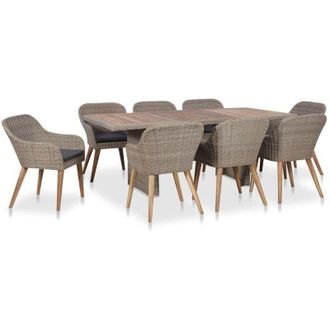 vidaXL Cuscini in poliestere - vidaXL Set da Pranzo da Giardino 9 pz con Cuscini in Polyrattan - Rattan PE