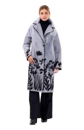 Gorski Reversible Genuine Shearling Short Coat in Periwinkle/black Floral at Nordstrom, Size Medium