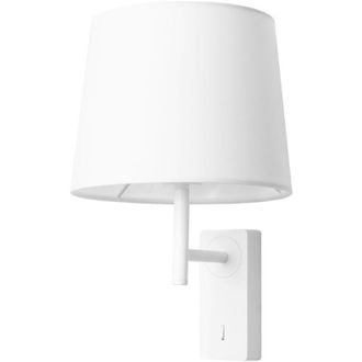 Forlight Aura - Aplique de Pared para Dormitorio E27 con Interruptor on/off en la Base. Color Blanco con Pantalla de Textil