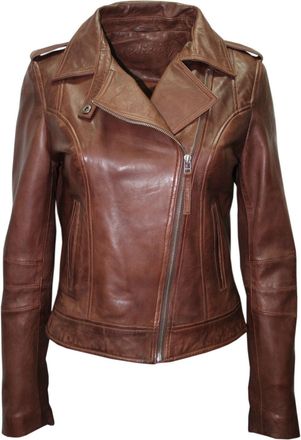 Infinity Leather Womens Chestnut Leather Biker Jacket-Reynosa