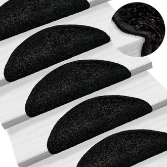 Berkfield Home Carpet Stair Treads 15 pcs Black 56x17x3 cm | Size: Medium