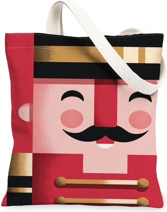 Generic Nutcracker Canvas Tote Bag, Festive Holiday Design Reusable Shopping Bags, Lightweight Washable Shoulder Strap Canvas Bags, Red, 13x15 Inch