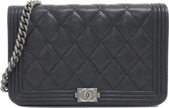 Chanel Black Grained Calfskin Chain/Shoulder Wallet (Pre-Owned)