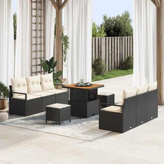 vidaXL Conjunto De Sof&aacute; De Jard&iacute;n 9 Pcs Negro Polirat&aacute;n Vidaxl