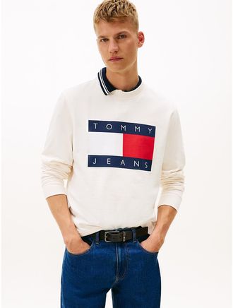 Tommy Hilfiger Mens Tommy Jeans Big Flag Logo Sweatshirt - White - XL