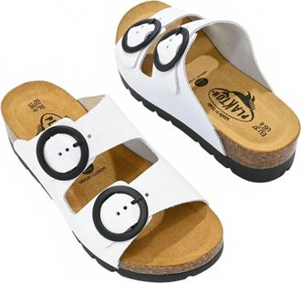 Plakton Womens Cora Slide-On Dual Strap Adjustable Sandals In White