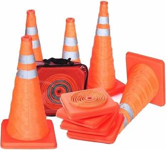 OEM Juego De 5 Conos De Tr&aacute;fico Plegables, 45,7 Cm - Tejido Oxford Resistente A La Intemperie - Bandas Reflectantes De 360&deg; - Naranja Brillante