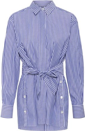 Inwear Overhemden, Dames, Blauw, XS, Katoen, Gestreepte blouse met riem en kraag
