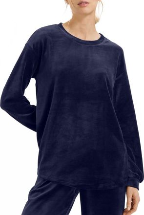 Hanro Womens Long Sleeve Velour Sleep Shirt In Intense Blue