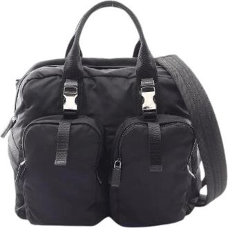 Prada Pre-owned Nylon Saffiano Leather Boston Bag - unisex - Vintage Shopper - Zwart - ONE Size - Nylon - Vintage