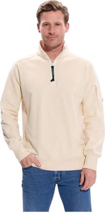 C.P. Company C.p. Company, Hoodies & sweatvesten, Heren, Beige, XL, Polo Collar Diagonal Raised Fleece Sweatshirt