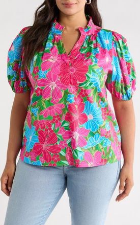 Sugarlips Close to You Floral Split Neck Top in Pink-Blue-Green at Nordstrom, Size 3 X