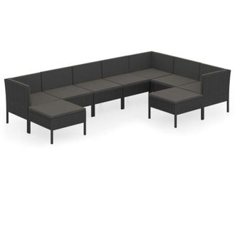 vidaXL 9 Pcs Garden Lounge Set Con Vime Pe Negro