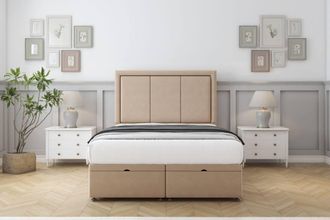 Comfort Beds Savoy Plush Ottoman Bed Base-26 Strutted Headboard in Stone | Size: Single