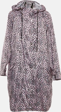 Maje Pink Leopard Print Synthetic Zip-Up Hooded Long Coat