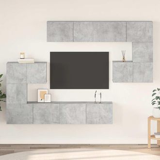 vidaXL Vidaxl - Set Muebles De Sal&oacute;n Tv 8 Pzas Madera Ingenier&iacute;a Gris Hormig&oacute;n