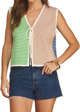 Olivaceous Palette Play Sleeveless Knit Top In Green Mix/mauve Mix/ivory