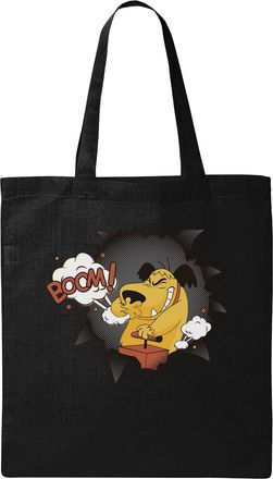 Generic Cute Dog Cartoon Dynamite Explosion Natural Ecological Cotton Tote Bag Black