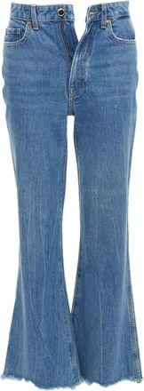 Khaite Gabbie blue stone washed resin button flare cropped jeans 25