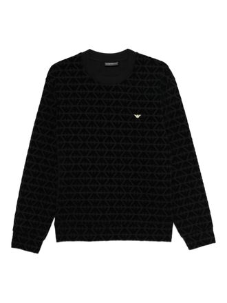 Emporio Armani logo-embroidered patterned sweatshirt - Black