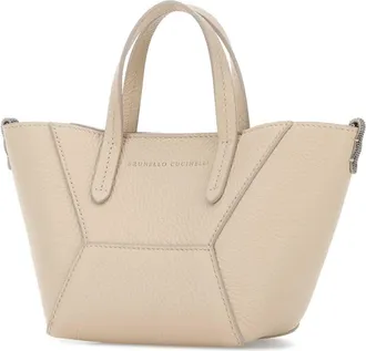Brunello Cucinelli Womens Grain Leather Shoulder Bag Beige