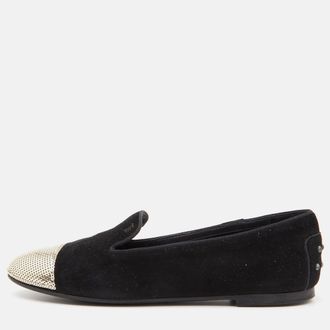 Tod's Tods Black/gold Suede And Sequins Embellished Slip On Smoking Slippers