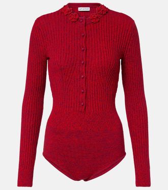 Self Portrait Floral-appliqu&eacute; knitted bodysuit