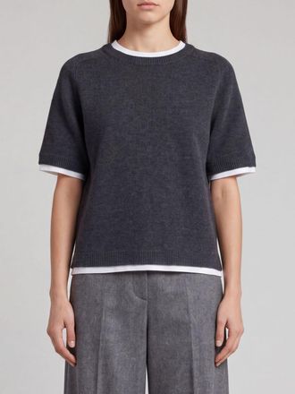 Semicouture Maglia Aida a maniche corte in lana e cashmere con profili a contrasto