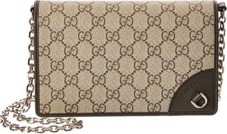 Gucci Gg Emblem Gg Supreme Canvas & Leather Wallet On Chain