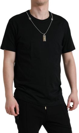 Dolce & Gabbana Mens Black Cotton Dog Tag Round Neck T-Shirt