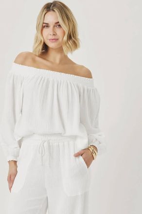 Splendid Ava Gauze Off-Shoulder Top In White