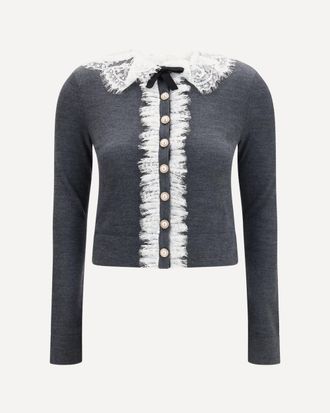 Self Portrait Knit Cardigan with lace collar Female S