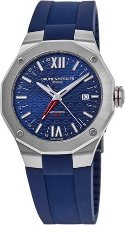 Baume & Mercier Riviera Automatic GMT Blue Dial Rubber Strap Mens Watch 10659