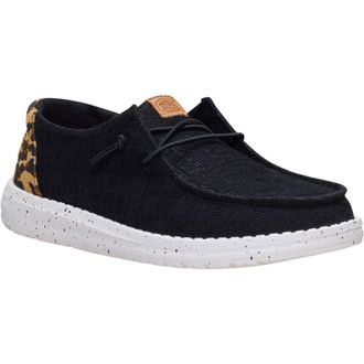 Hey Dude HEYDUDE Wendy Wildcat Cotton Womens Black/Leopard Moccasins Shoes - Size UK 4