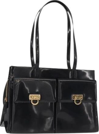 Ferragamo Pre-owned Shoulder Bags, female, Black, Size: ONE SIZE Pre-owned Leather Shoulder Bag