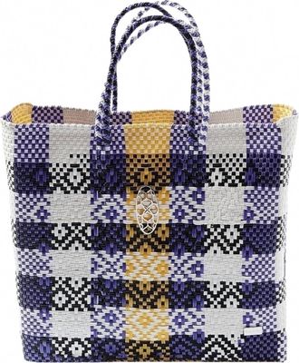 Lola's Bag Womens Medium Woven Long Strap Tote Bag In Purple/yellow
