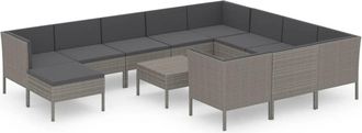 vidaXL 12 Pcs Garden Lounge Set Con Cojines Wicker Pe Gray