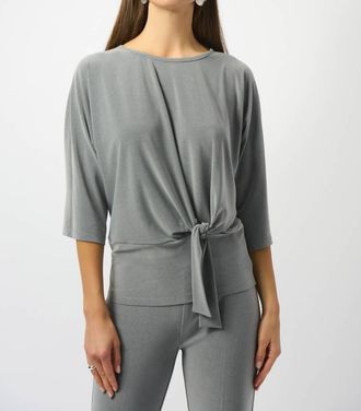 Joseph Ribkoff Tie Front Banded Hem Top In Grey Melange