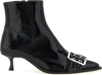 Ganni Schoenen, Dames, Zwart, 38 EU, Leer, Buckle Enkellaars