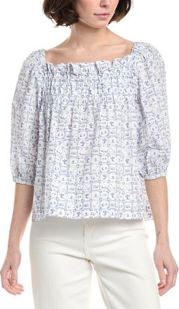 Sara Campbell Square Neck Balloon Sleeve Blouse