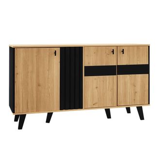 Urban Meuble Mueble aparador de madera y cristal tintado negro led 140x78.5x41cm