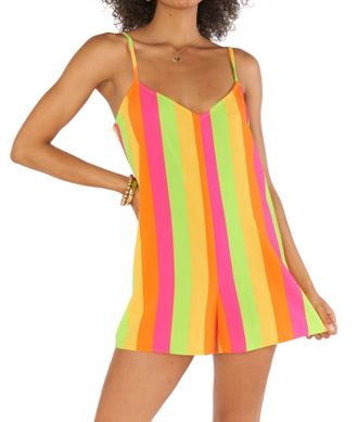 Show me your Mumu Rascal Romper In Neon Vacay Stripe