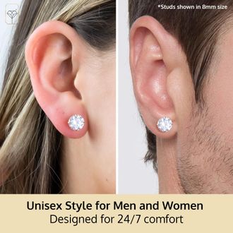 MAX + STONE 14k Yellow or White Gold Solitaire Round Cubic Zirconia Stud Earrings 3.5mmto8mm