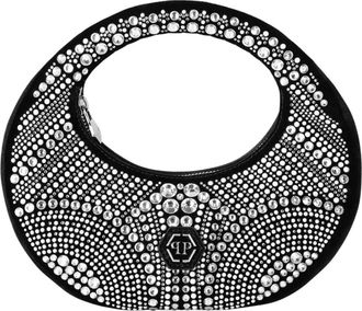 Philipp Plein Tassen, Dames, Grijs, ONE Size, Rounded Medium Bag Mosaic Strass