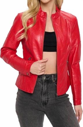 Coalition LA Long Sleeve Vegan Leather Jacket In Red